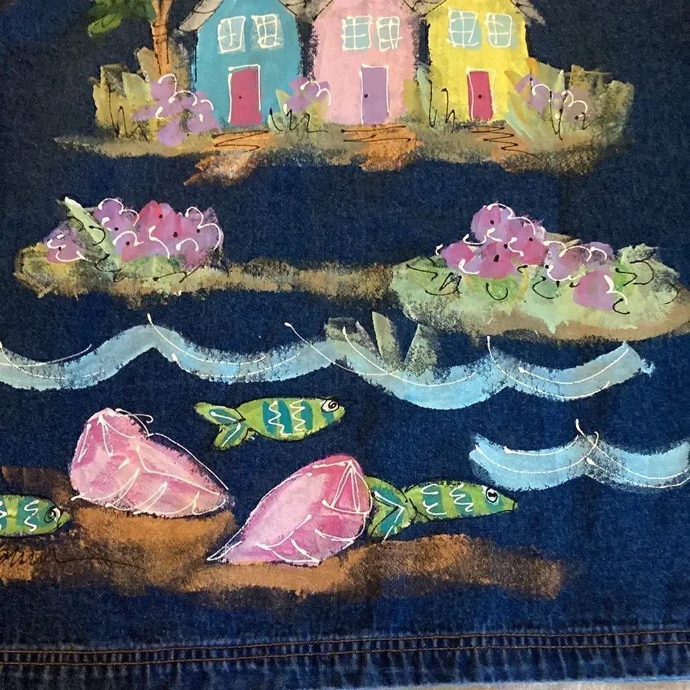 Casey Coleman NWOT Hand Painted Denim Barn Jacket in Dark Wash. Size S/M. - Picture 7 of 10
